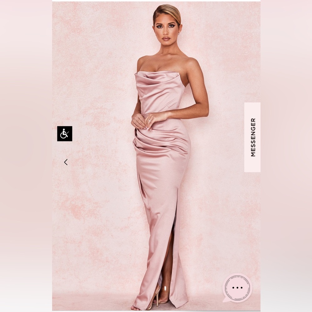House of CB Adrienne Blush Satin Strapless Gown - Picture 2 of 5